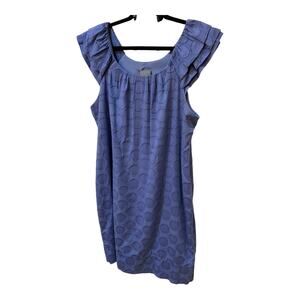 Rabbit Rabbit Rabbit Periwinkle Blue Polkadot Textured Ruffle Sleeve Dress Sz 16